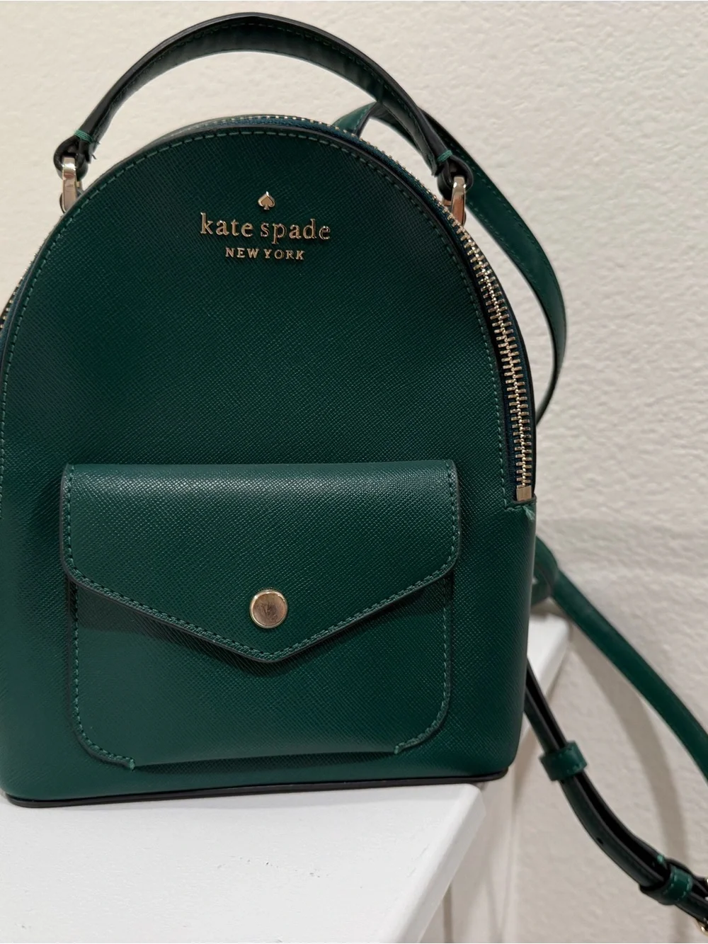 kate spade Emerald Green Saffiano Mini Backpack Crossbody